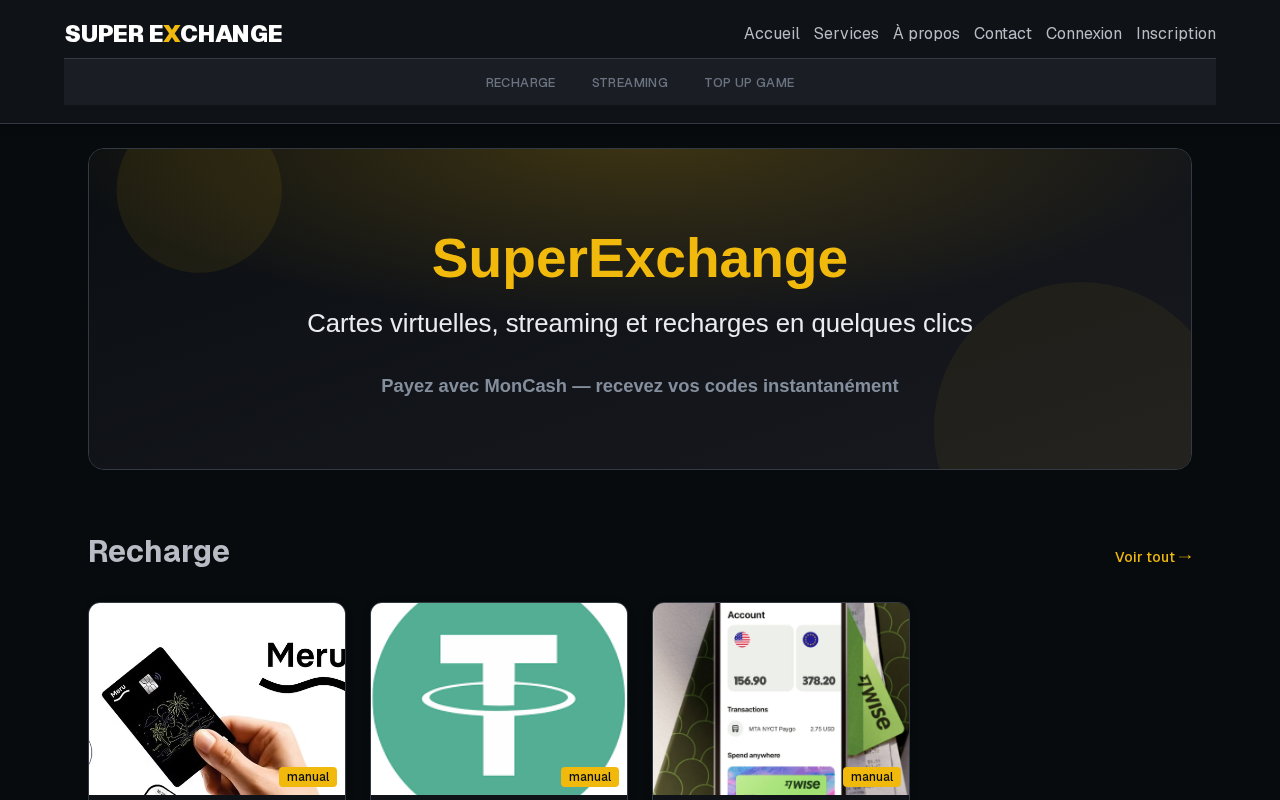 SuperExchange — cartes virtuelles & recharges